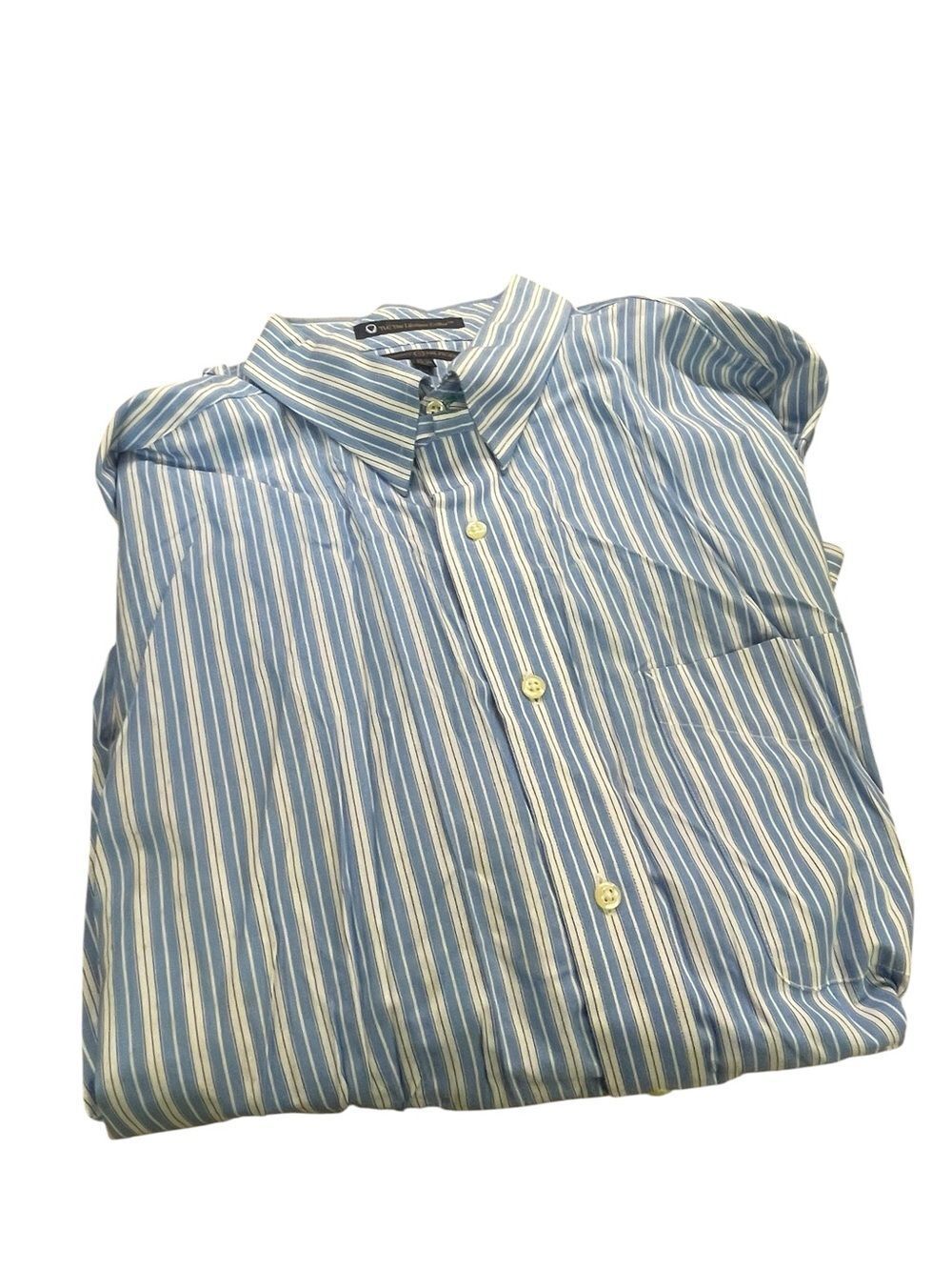 Tommy Hilfiger Light Blue and White Striped Button-Up Shirt